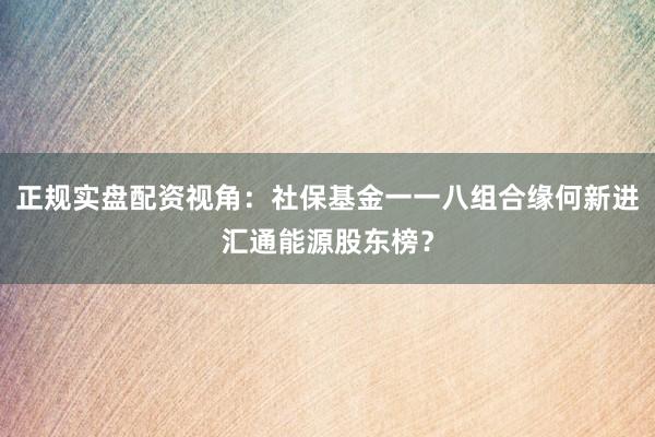 正规实盘配资视角：社保基金一一八组合缘何新进汇通能源股东榜？