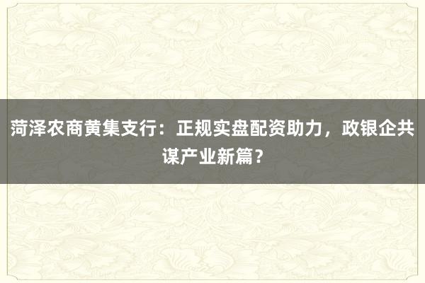 菏泽农商黄集支行：正规实盘配资助力，政银企共谋产业新篇？