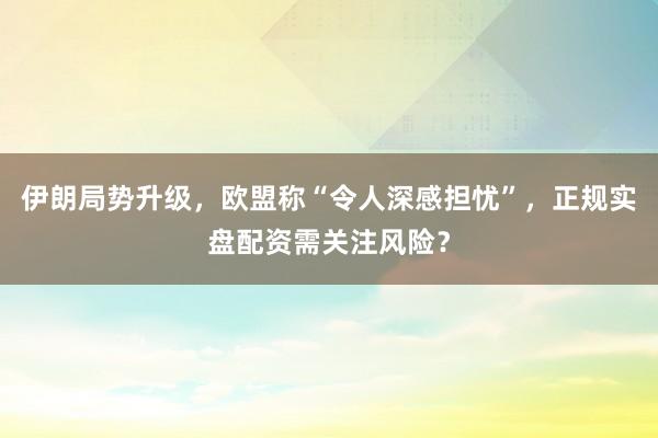 伊朗局势升级，欧盟称“令人深感担忧”，正规实盘配资需关注风险？
