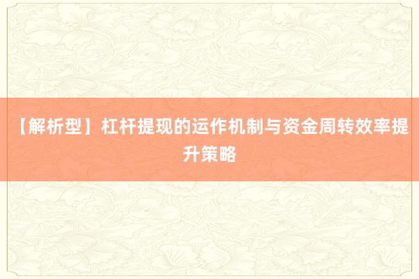 【解析型】杠杆提现的运作机制与资金周转效率提升策略