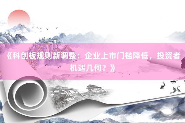 《科创板规则新调整：企业上市门槛降低，投资者机遇几何？》