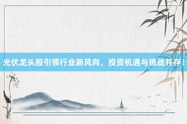 光伏龙头股引领行业新风向,投资机遇与挑战并存!