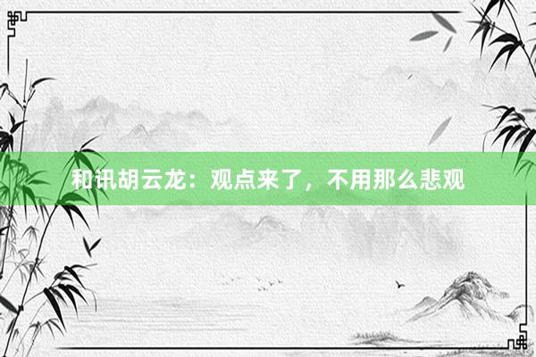 和讯胡云龙：观点来了，不用那么悲观