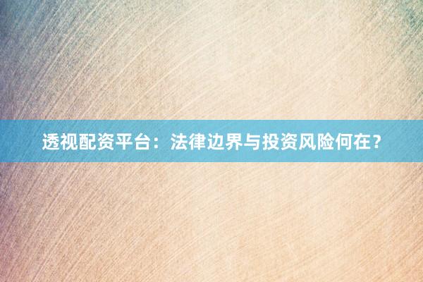 透视配资平台：法律边界与投资风险何在？