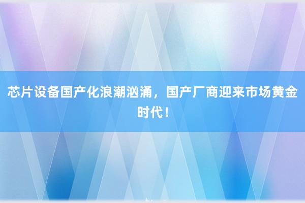 芯片设备国产化浪潮汹涌，国产厂商迎来市场黄金时代！