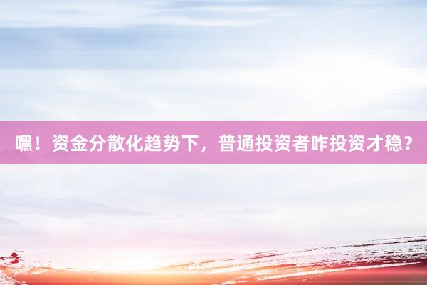 嘿！资金分散化趋势下，普通投资者咋投资才稳？