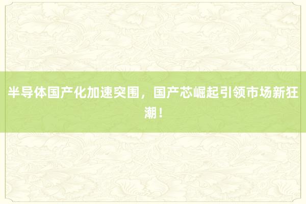 半导体国产化加速突围，国产芯崛起引领市场新狂潮！