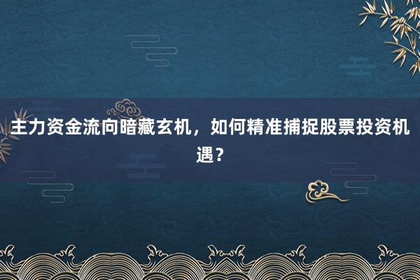 主力资金流向暗藏玄机，如何精准捕捉股票投资机遇？