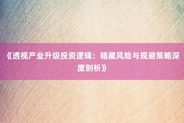 《透视产业升级投资逻辑：暗藏风险与规避策略深度剖析》