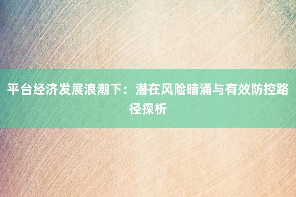平台经济发展浪潮下：潜在风险暗涌与有效防控路径探析