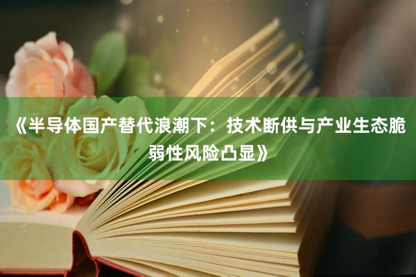 《半导体国产替代浪潮下：技术断供与产业生态脆弱性风险凸显》
