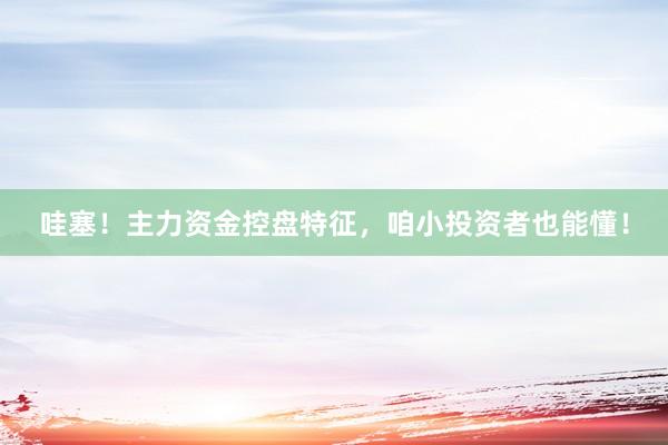 哇塞!主力资金控盘特征,咱小投资者也能懂!