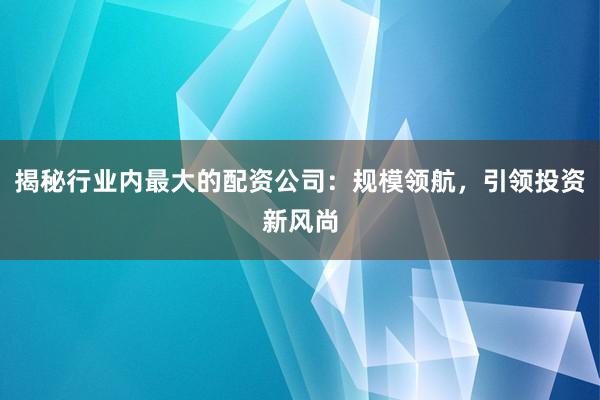 揭秘行业内最大的配资公司：规模领航，引领投资新风尚
