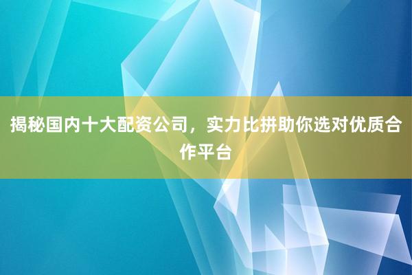 揭秘国内十大配资公司，实力比拼助你选对优质合作平台