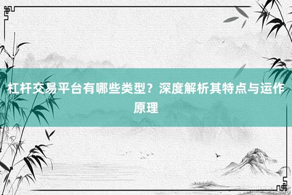 杠杆交易平台有哪些类型?深度解析其特点与运作原理