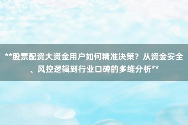 **股票配资大资金用户如何精准决策？从资金安全、风控逻辑到行业口碑的多维分析**