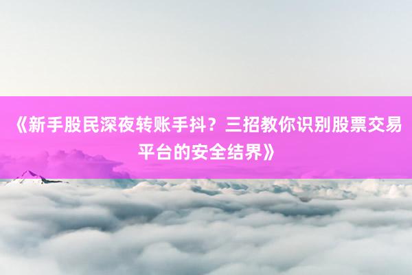 《新手股民深夜转账手抖？三招教你识别股票交易平台的安全结界》